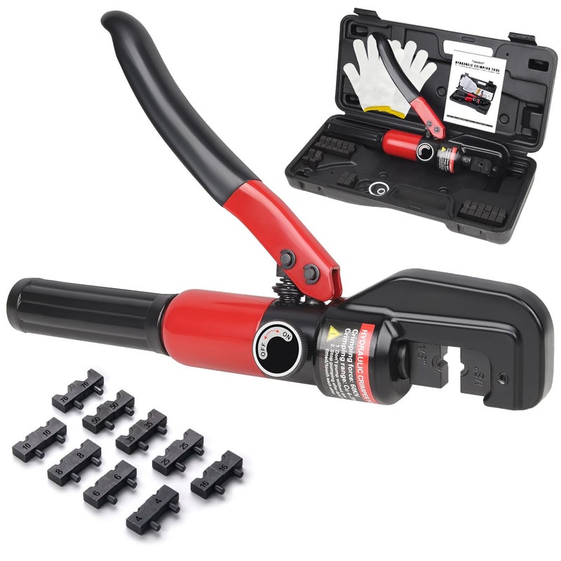Toscoco Upgraded Hydraulic Crimping Tool for 1/8"" 3/16"" Stainless Steel Cable Railing Kits  Hand Hydraulic Crimper with Return Spring  Reinforced Unbreakable Head and 9 Pairs Black Oxide Coated Dies - Image 1